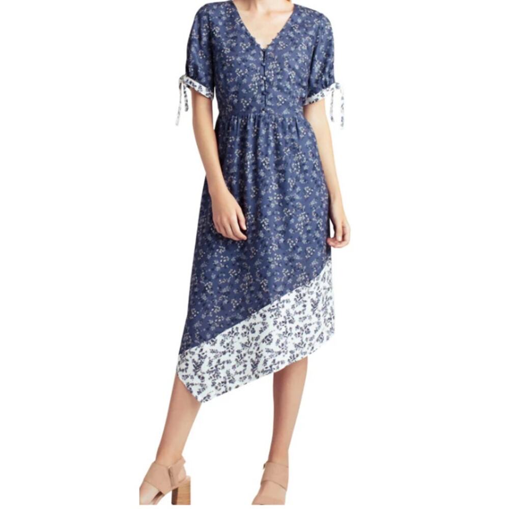 Kensie Floral Asymmetrical Dress Cottagecore Large Prairie Patchwork Feminine